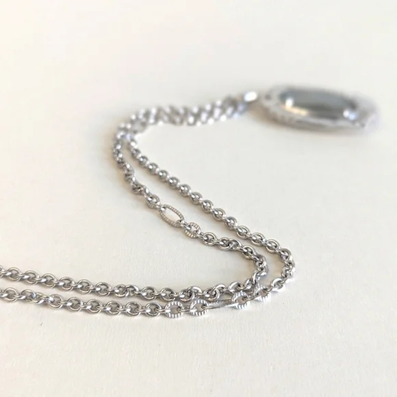 Kendra Scott Anna Gray Apatite Pendant Long Chain Necklace Cubic Zirconia Accent - Picture 11 of 11